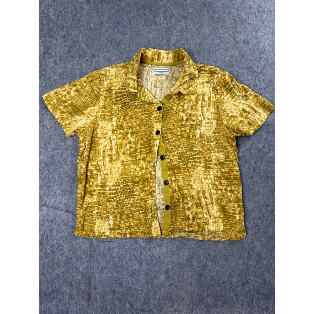 Urban Outfitters Shirt Womens S Yellow Viscose Croc Print Button Up Y2K Trendy